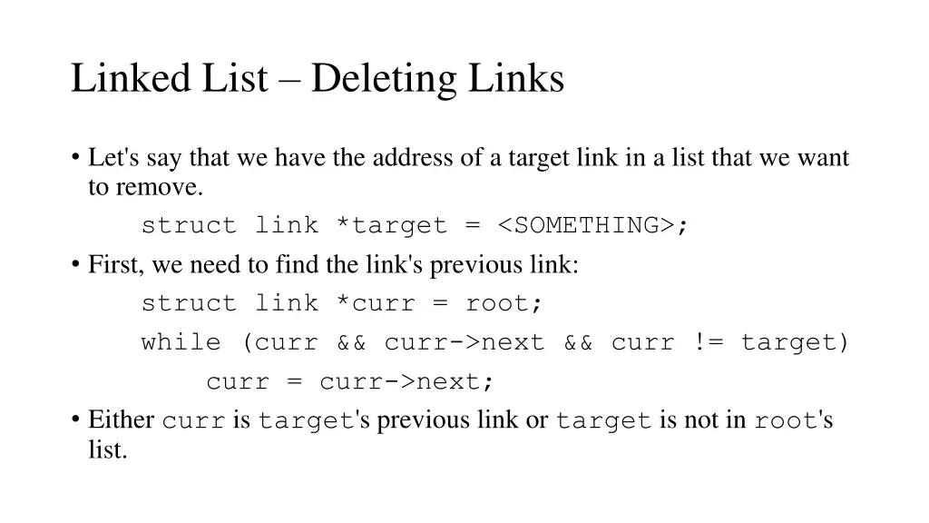 linked list deleting links