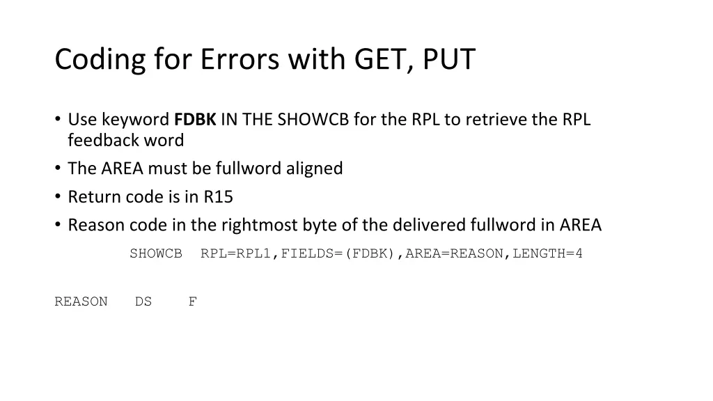 coding for errors with get put