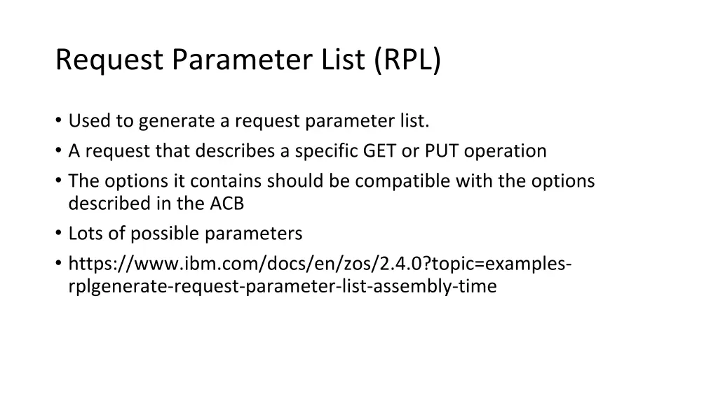 request parameter list rpl