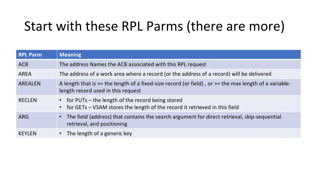 start with these rpl parms there are more