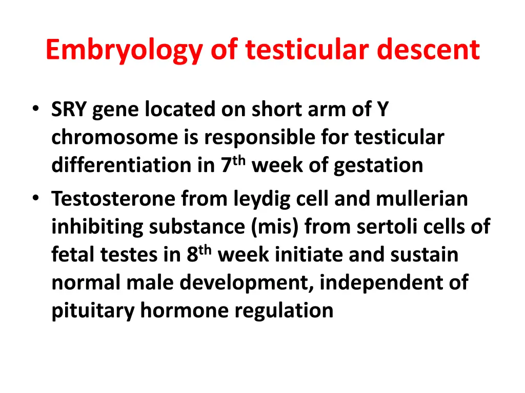 embryology of testicular descent