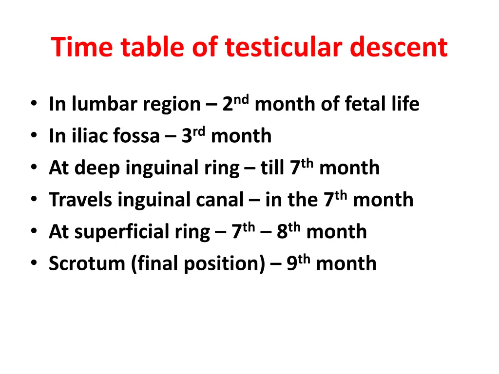 time table of testicular descent