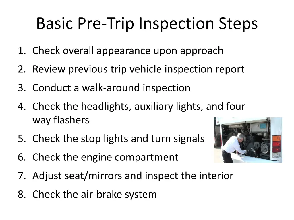 basic pre trip inspection steps