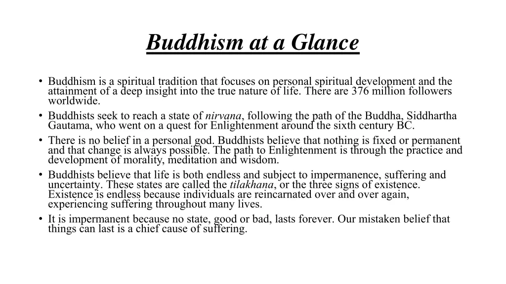 buddhism at a glance