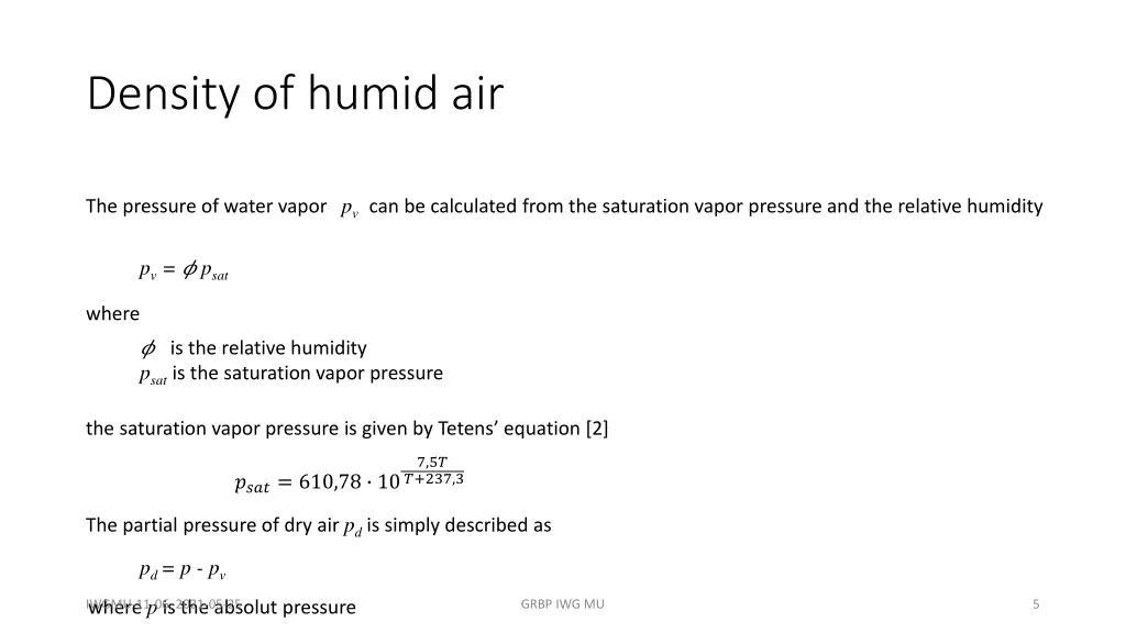 density of humid air