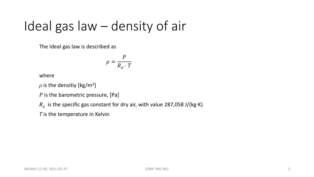 ideal gas law density of air