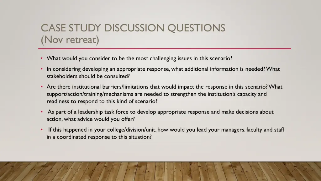 case study discussion questions nov retreat