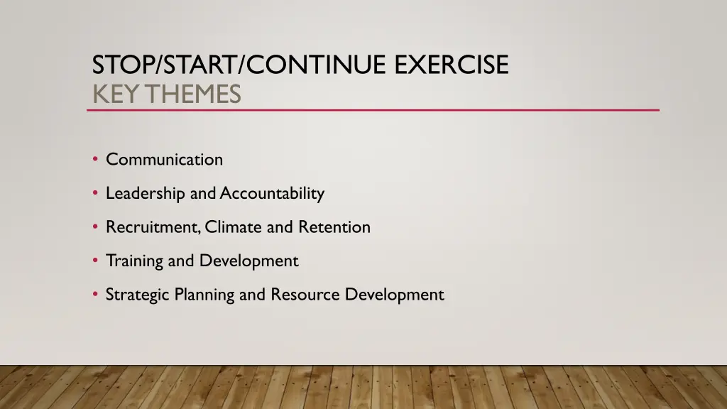 stop start continue exercise key themes