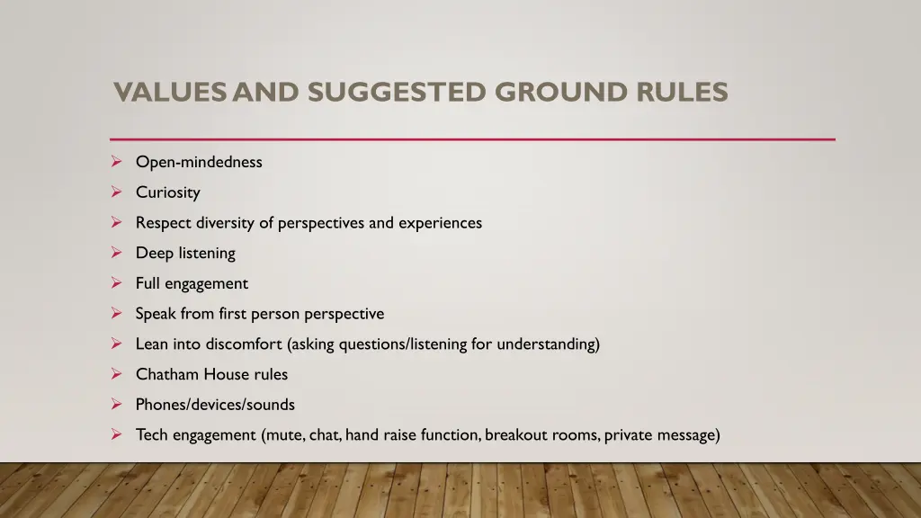 values and suggested ground rules