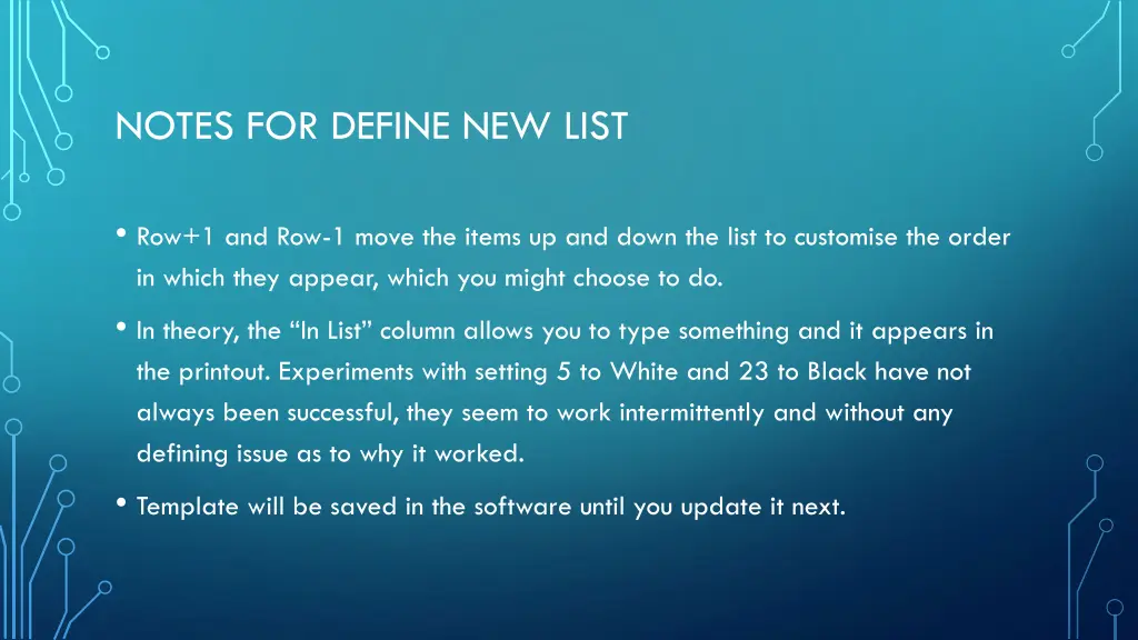 notes for define new list