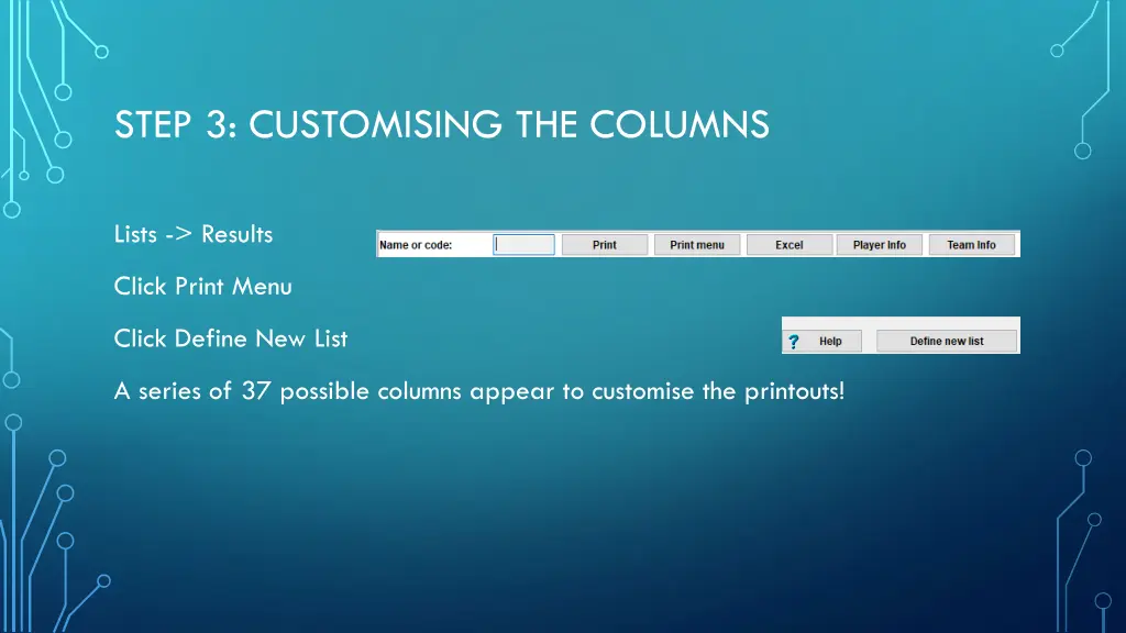 step 3 customising the columns