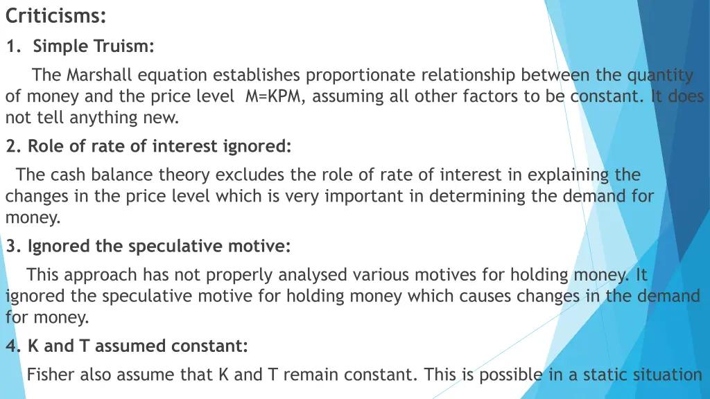 criticisms 1 simple truism the marshall equation