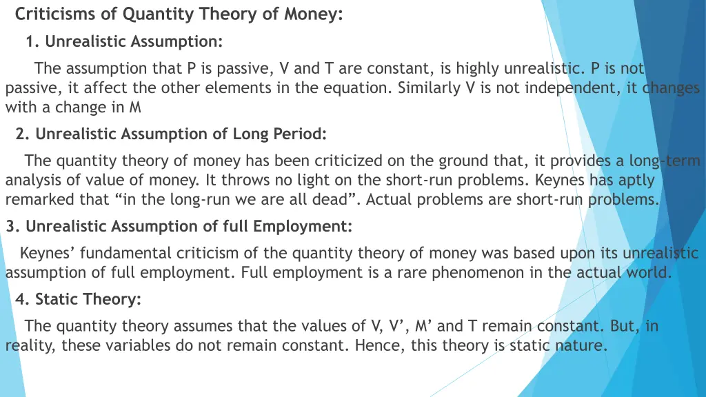 criticisms of quantity theory of money