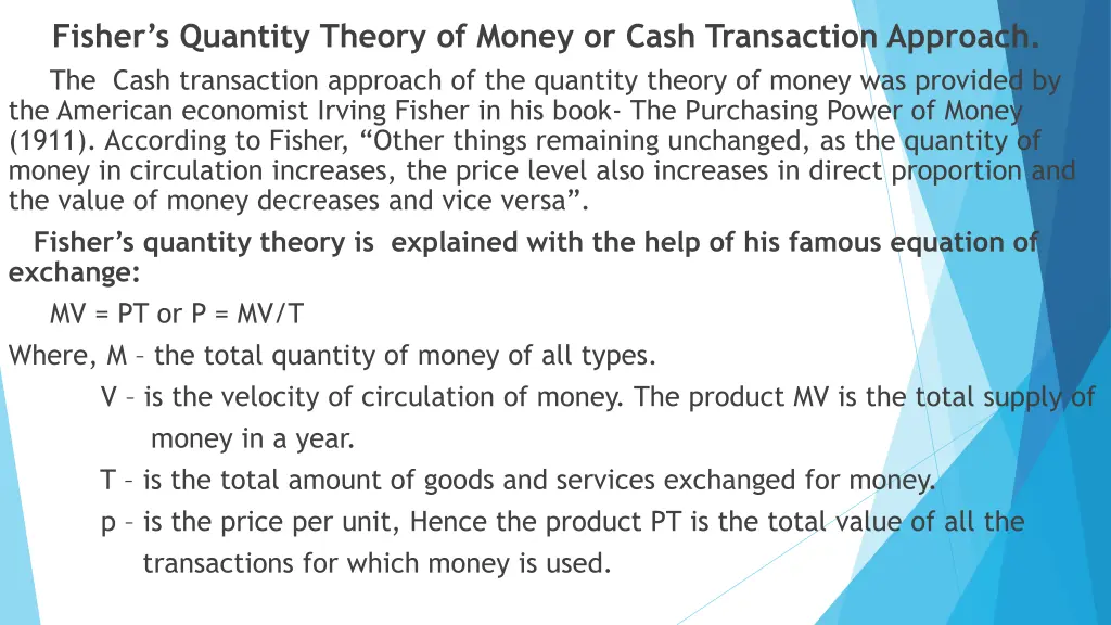 fisher s quantity theory of money or cash