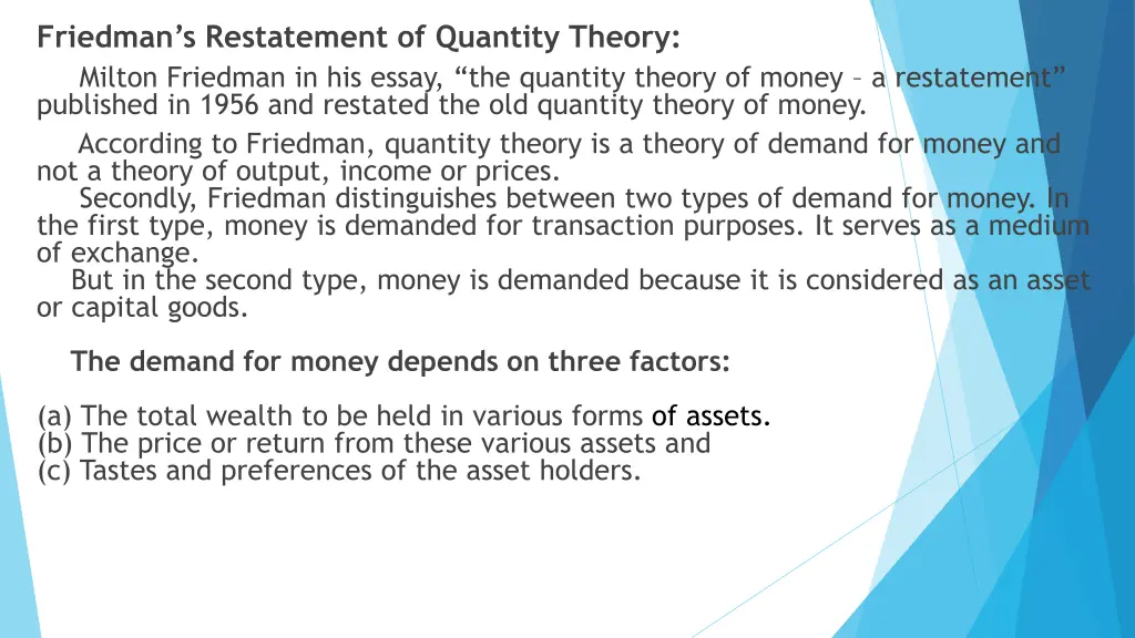 friedman s restatement of quantity theory milton