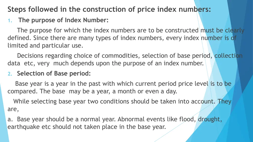 steps followed in the construction of price index