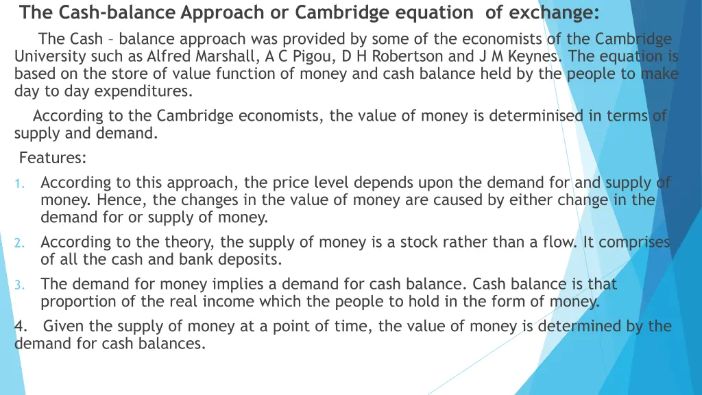 the cash balance approach or cambridge equation