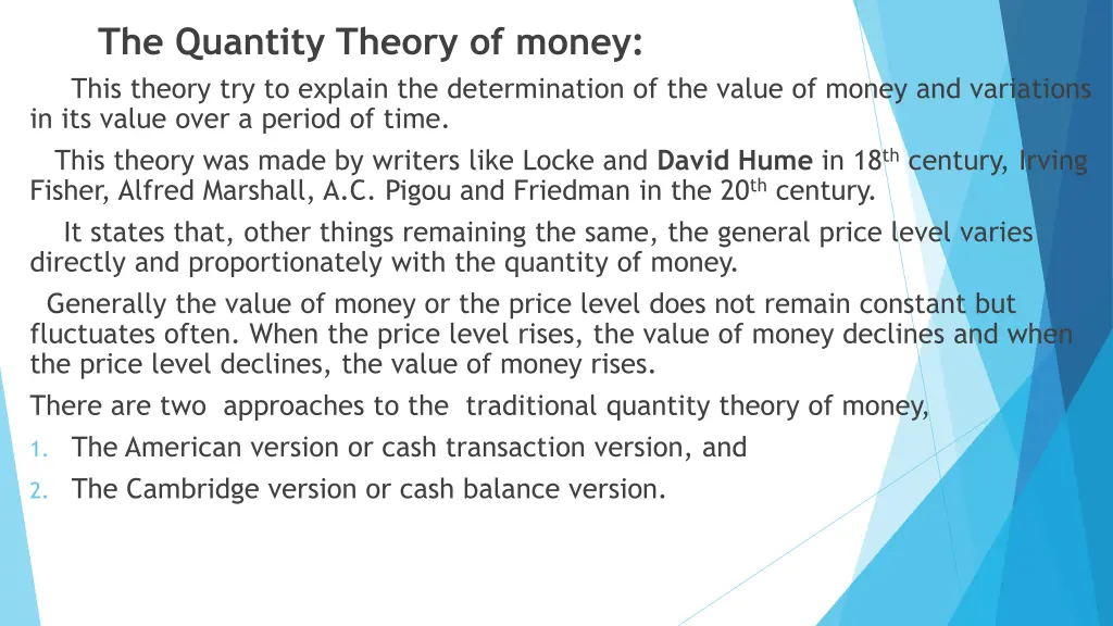 the quantity theory of money this theory