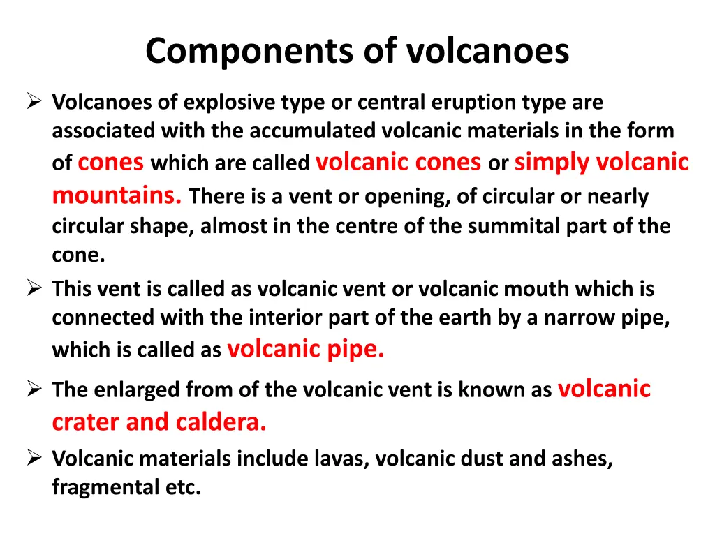 components of volcanoes