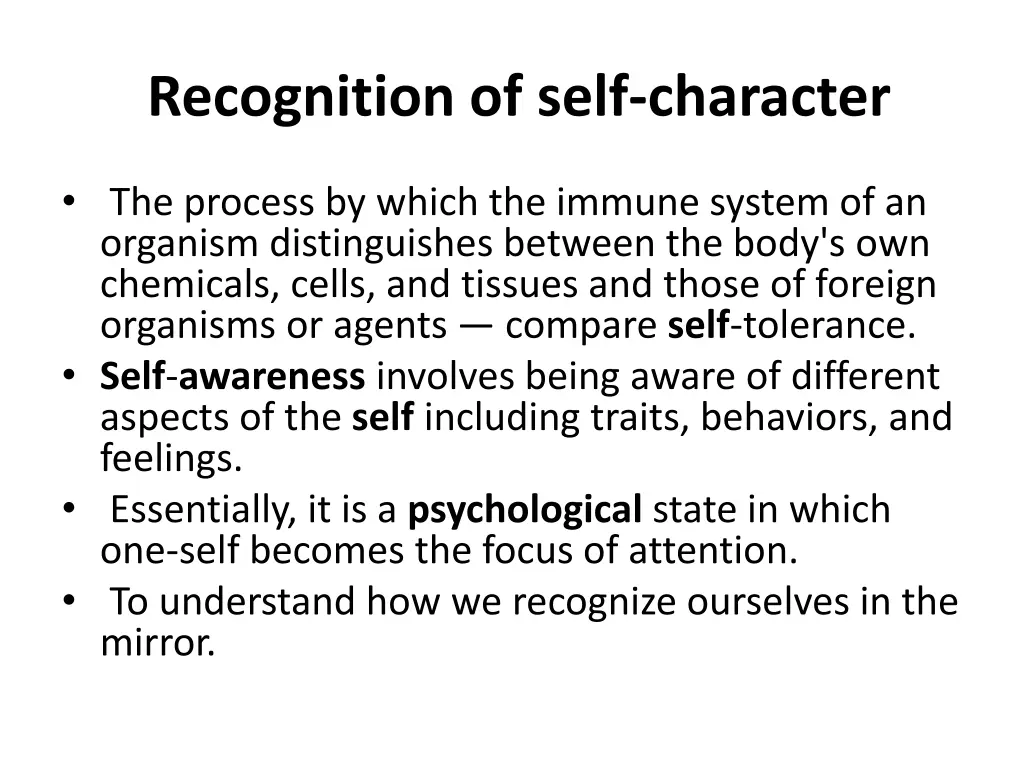 recognition of self character 1