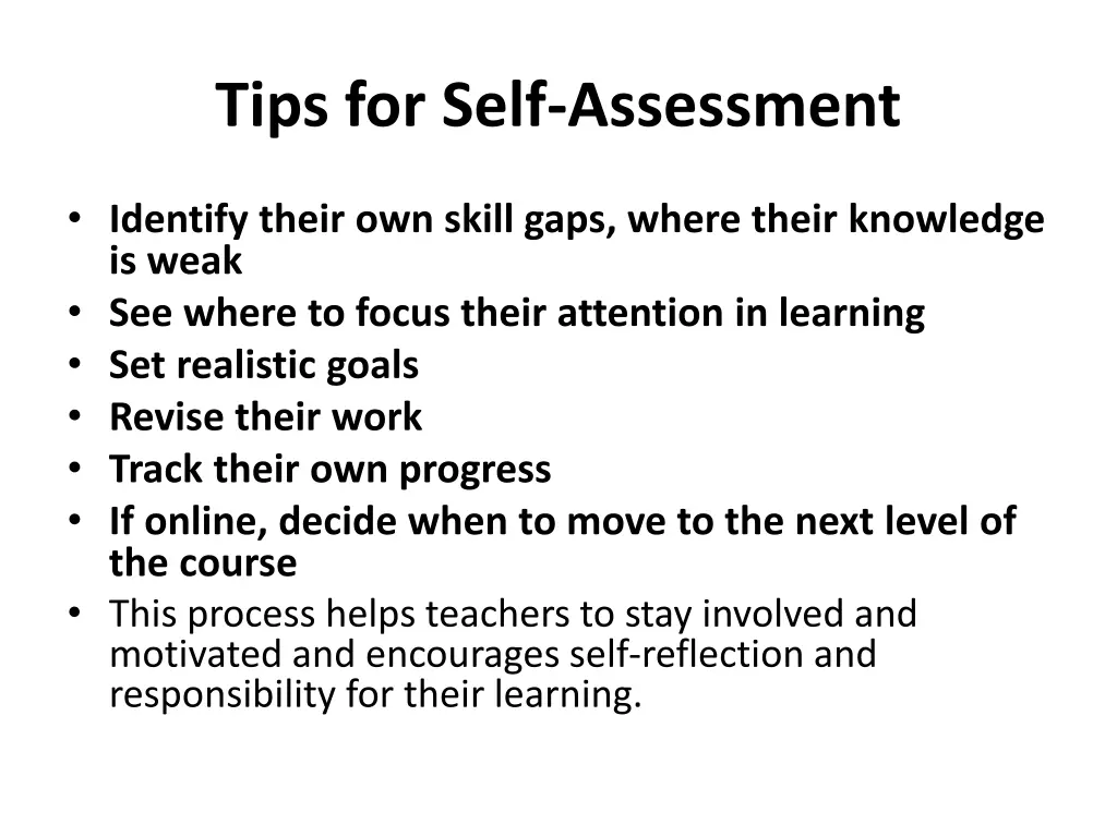 tips for self assessment