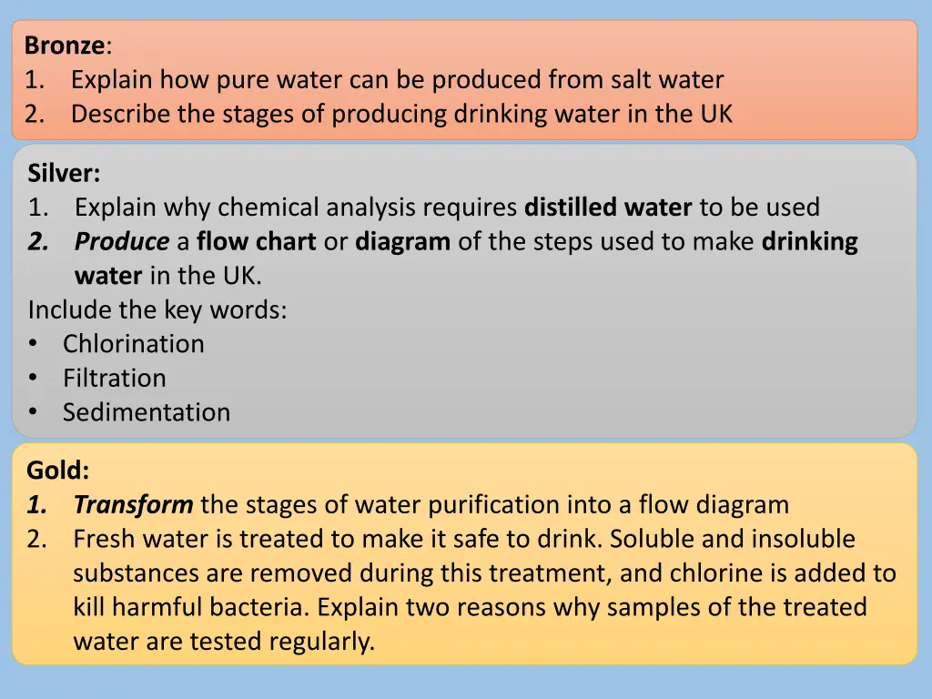 bronze 1 explain how pure water can be produced