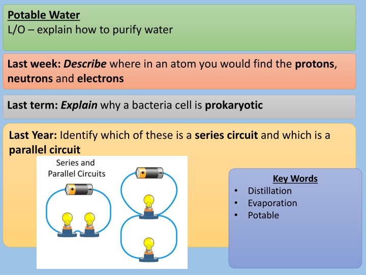 potable water l o explain how to purify water