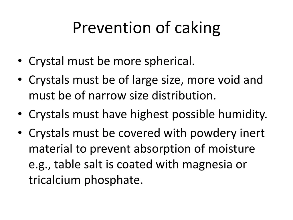 prevention of caking