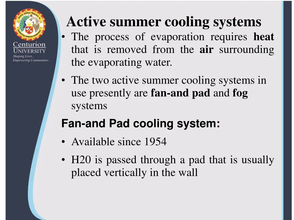 active summer cooling systems the process