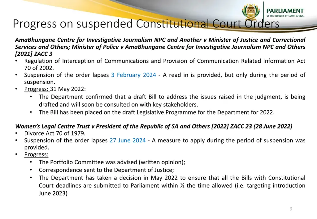 progress on suspended constitutional court orders 3