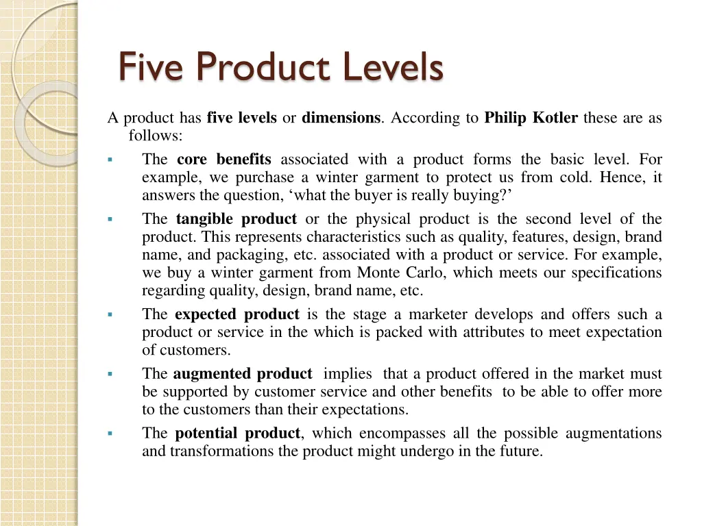 five product levels