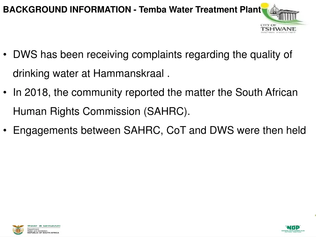 background information temba water treatment plant