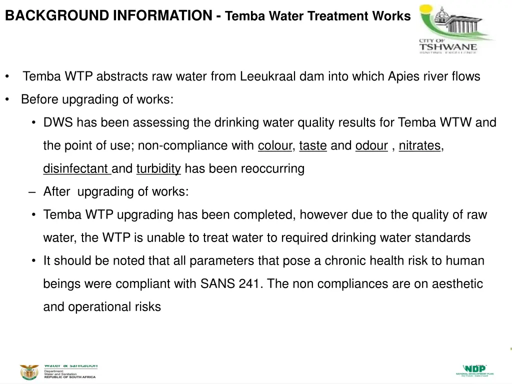 background information temba water treatment works