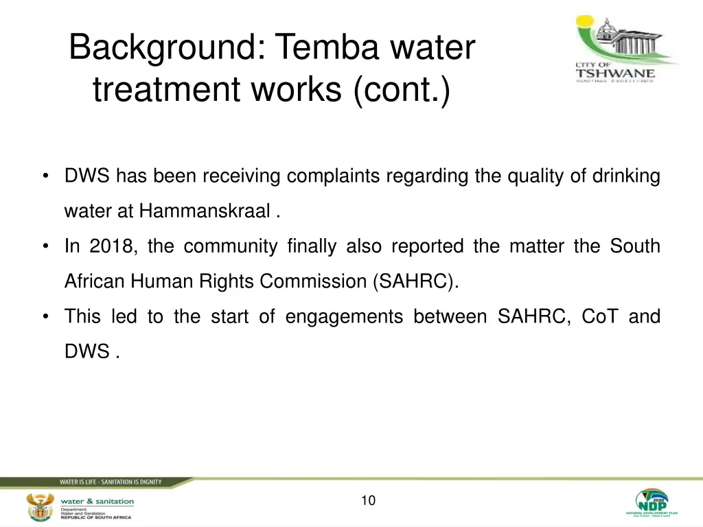 background temba water treatment works cont