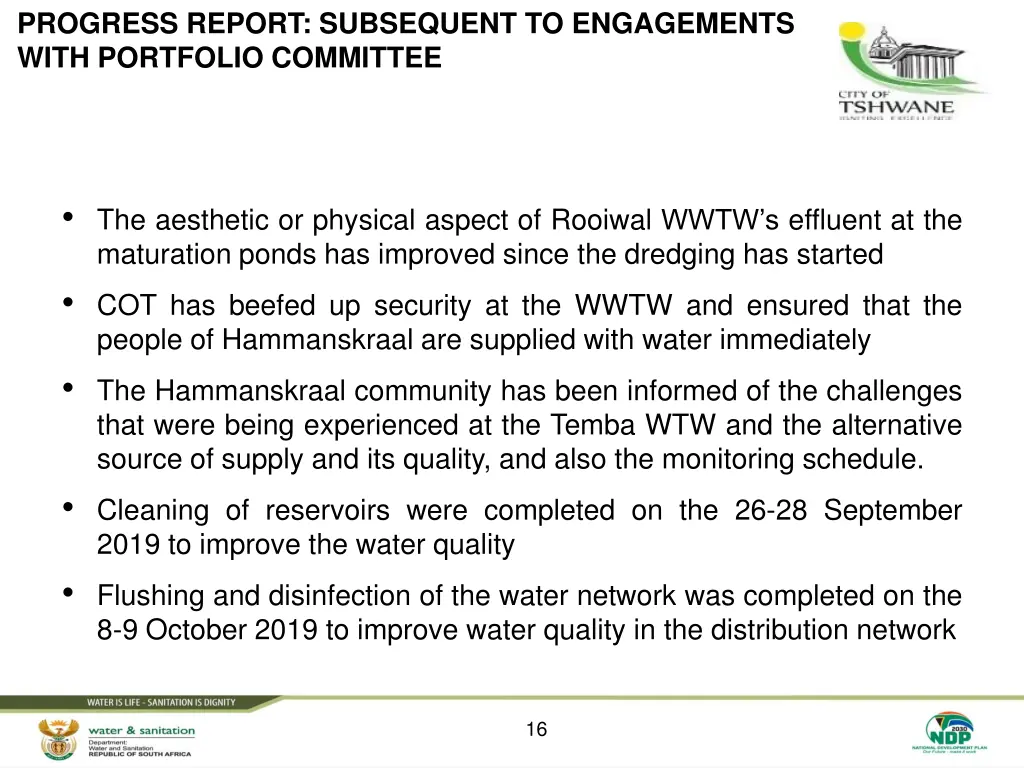 progress report subsequent to engagements with 1