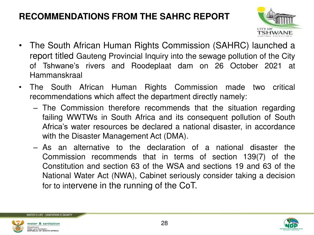 recommendations from the sahrc report