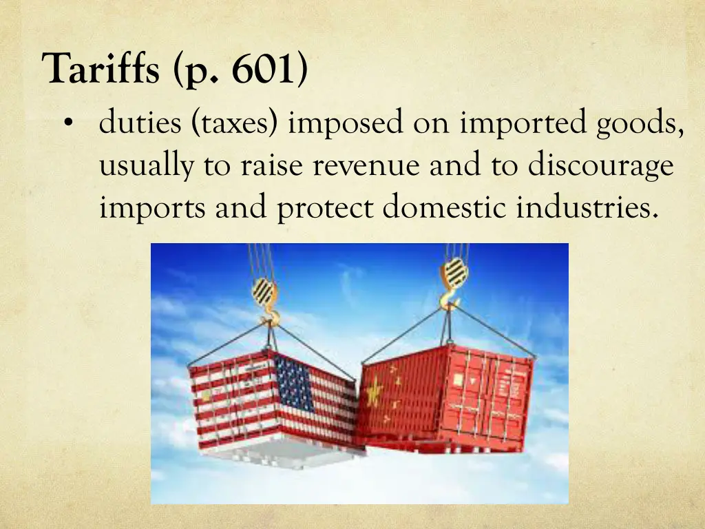 tariffs p 601 duties taxes imposed on imported