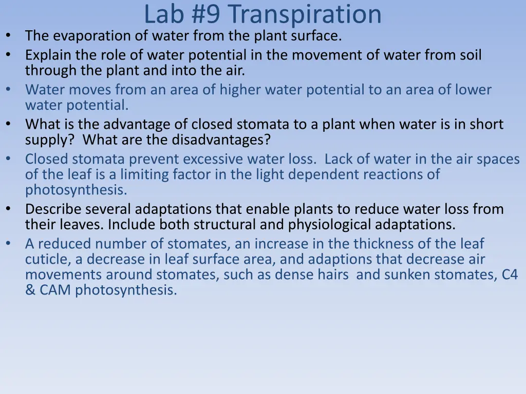 lab 9 transpiration