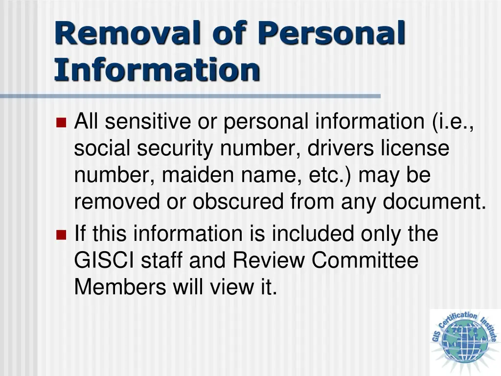 removal of personal information