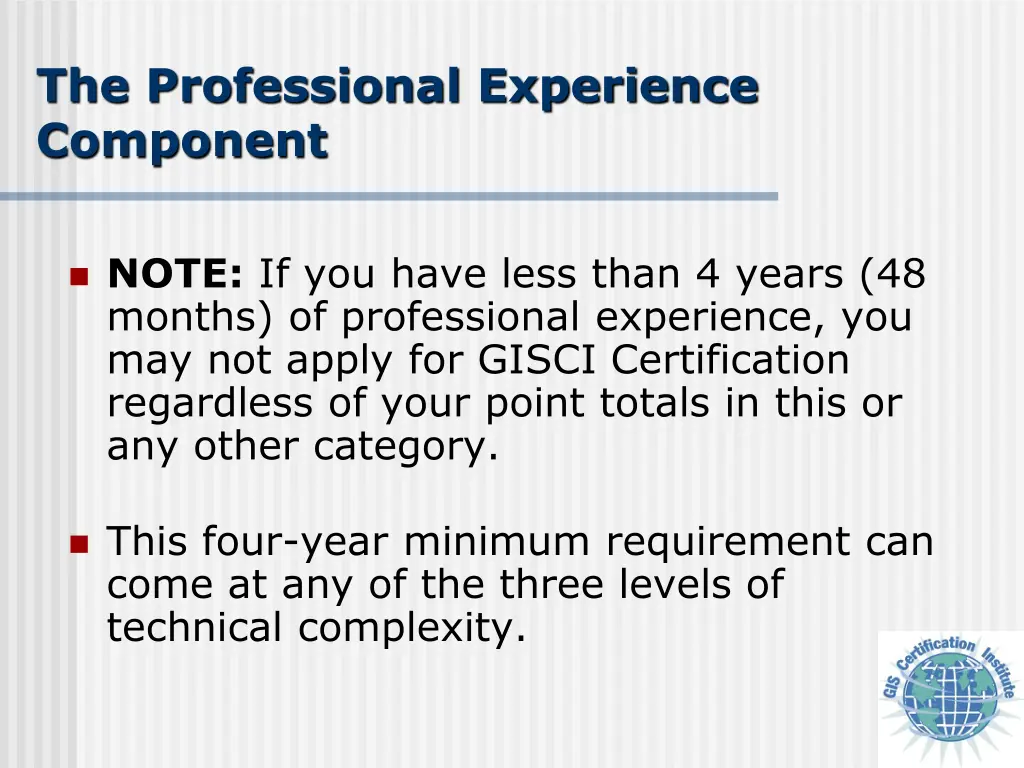 the professional experience component 1