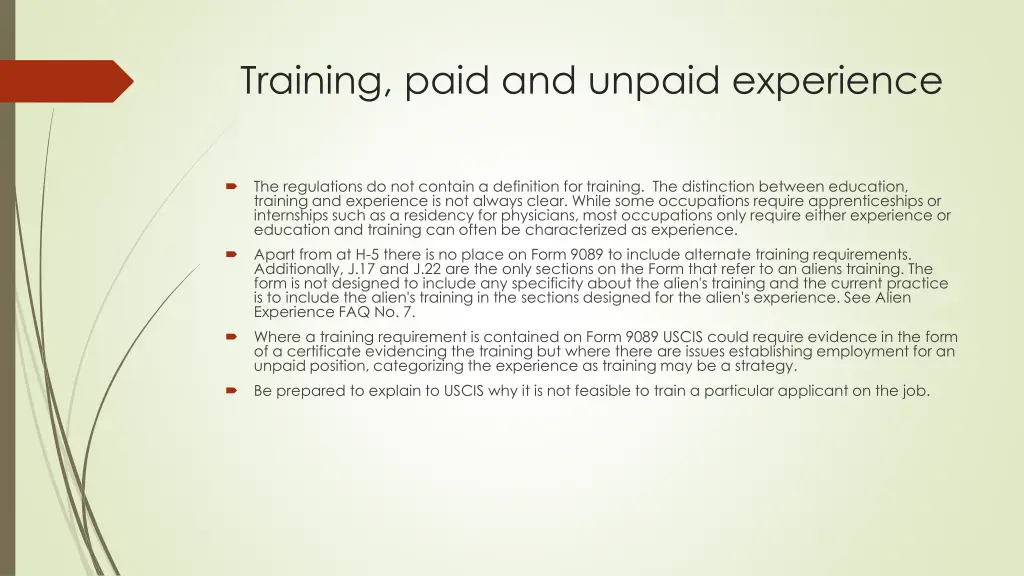 training paid and unpaid experience