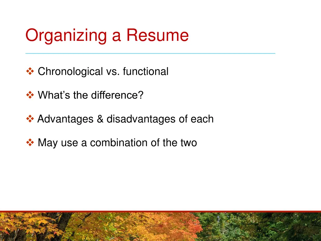 organizing a resume