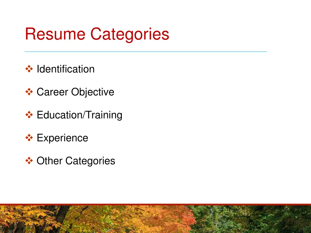 resume categories