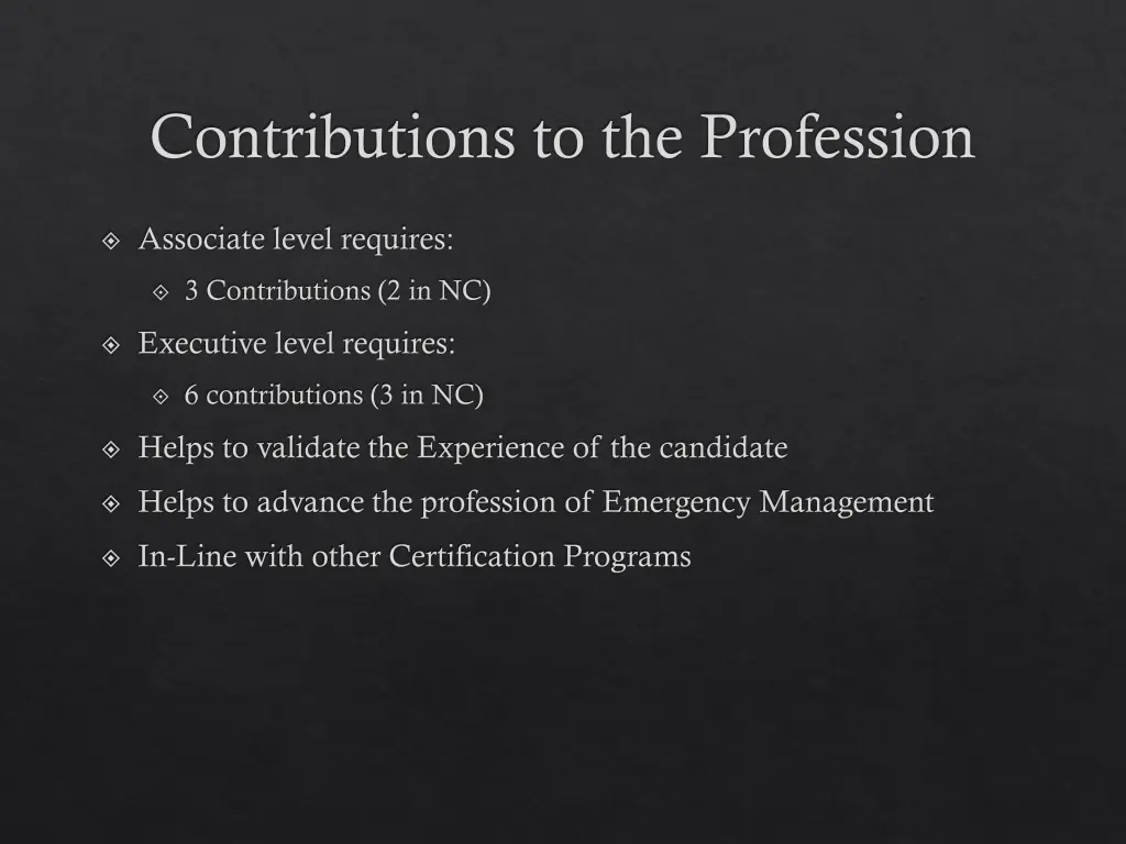 contributions to the profession