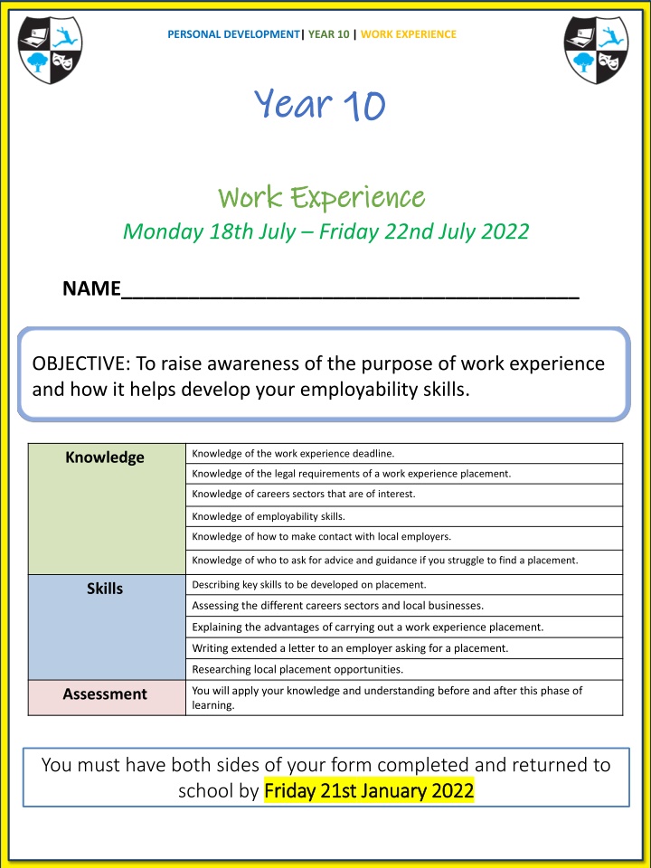 personal development year 10 work experience