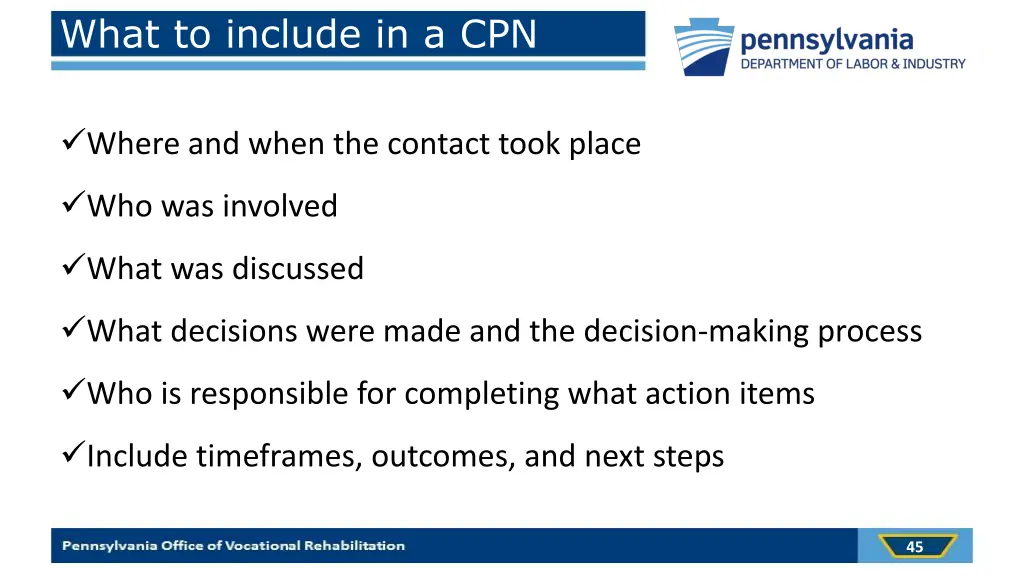 what to include in a cpn