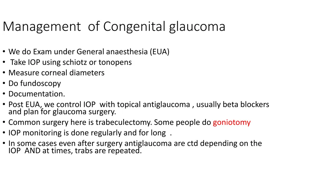 management of congenital glaucoma