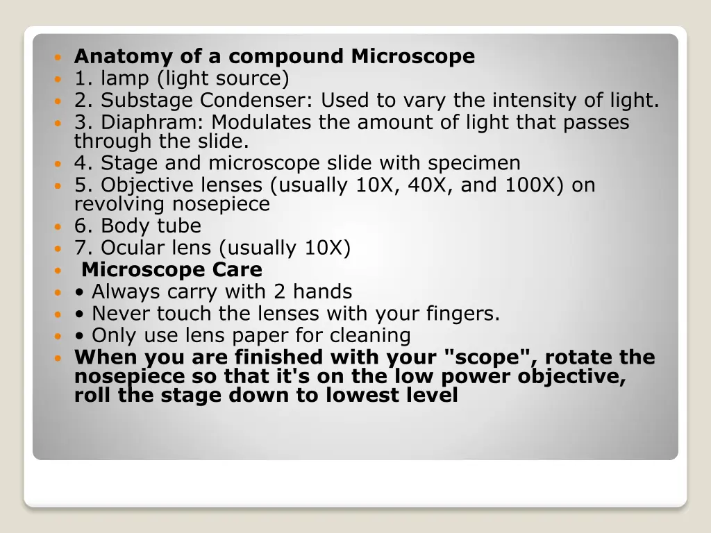 anatomy of a compound microscope 1 lamp light