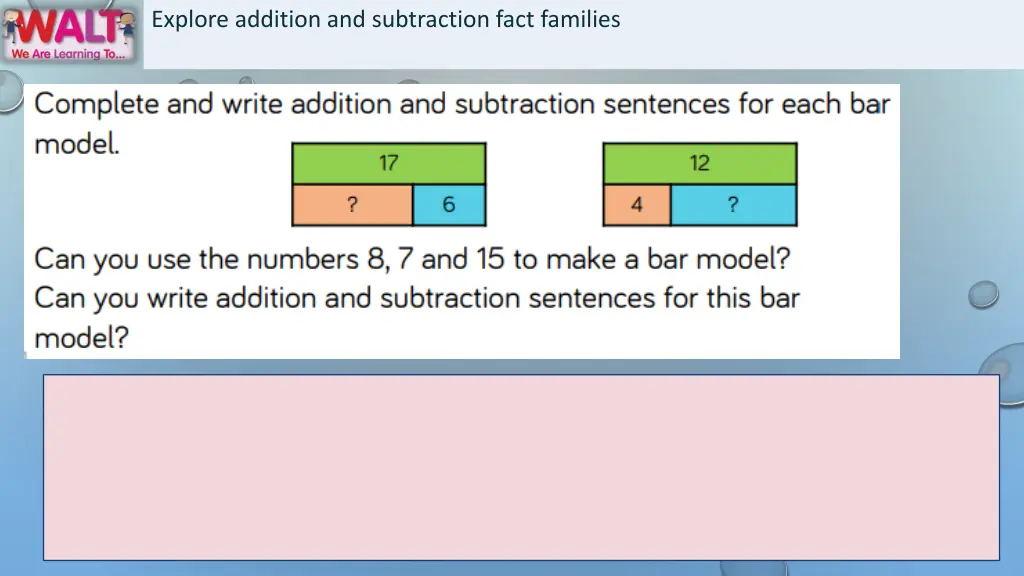 explore addition and subtraction fact families 1