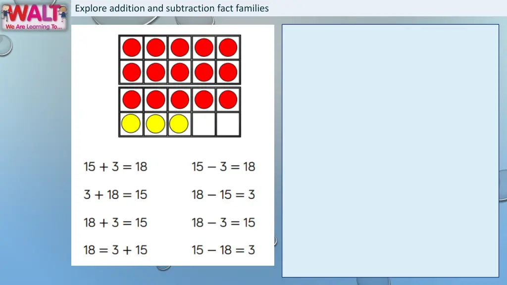 explore addition and subtraction fact families 3